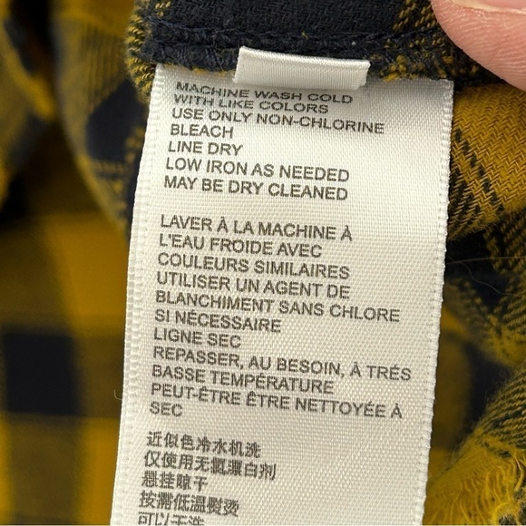 BDG Yellow and Black Plaid High Low Raw Hem Boxy Fit Long Sleeve Button Down Top - Picture 8 of 11